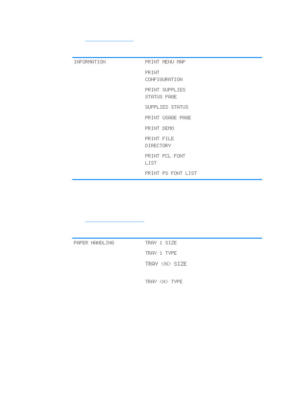 Information menu, Paper handling menu, Information menu paper handling menu | HP Color LaserJet 4600 Printer series User Manual | Page 33 / 244