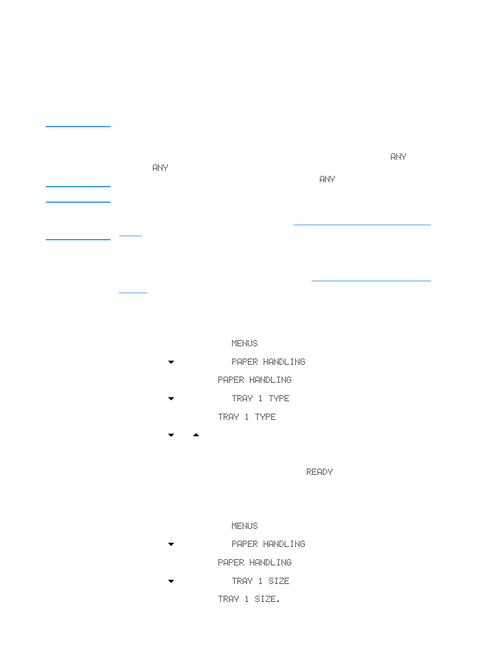 Configuring input trays, Configuring tray 1 media type, Configuring tray 1 media size | HP Color LaserJet 4600 Printer series User Manual | Page 81 / 244