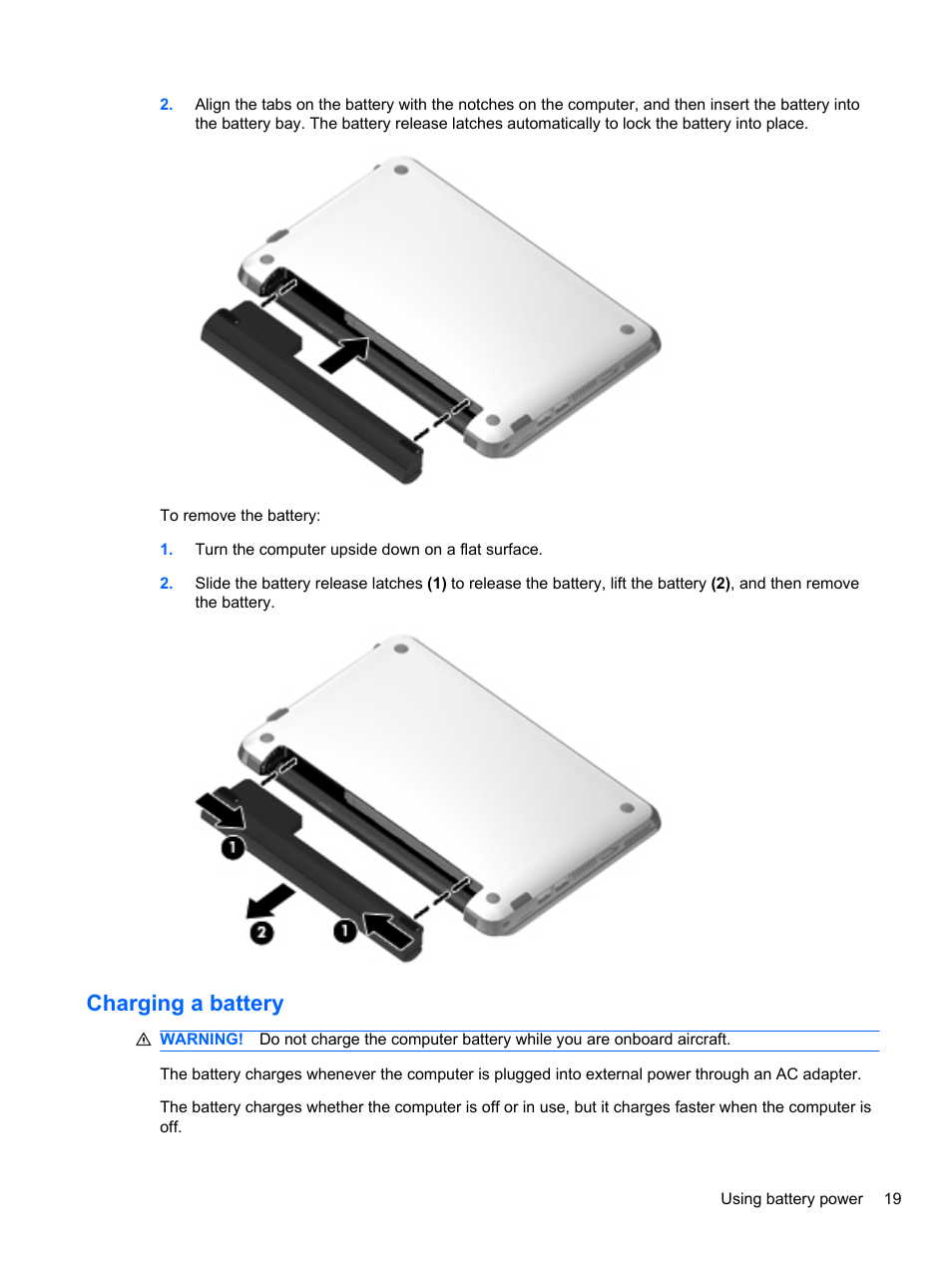 Charging a battery | HP Mini 2102 User Manual | Page 27 / 87