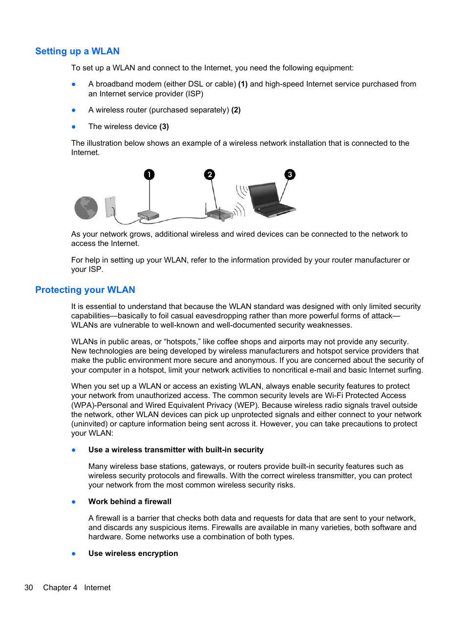 Setting up a wlan, Protecting your wlan, Setting up a wlan protecting your wlan | HP Mini 2102 User Manual | Page 38 / 87