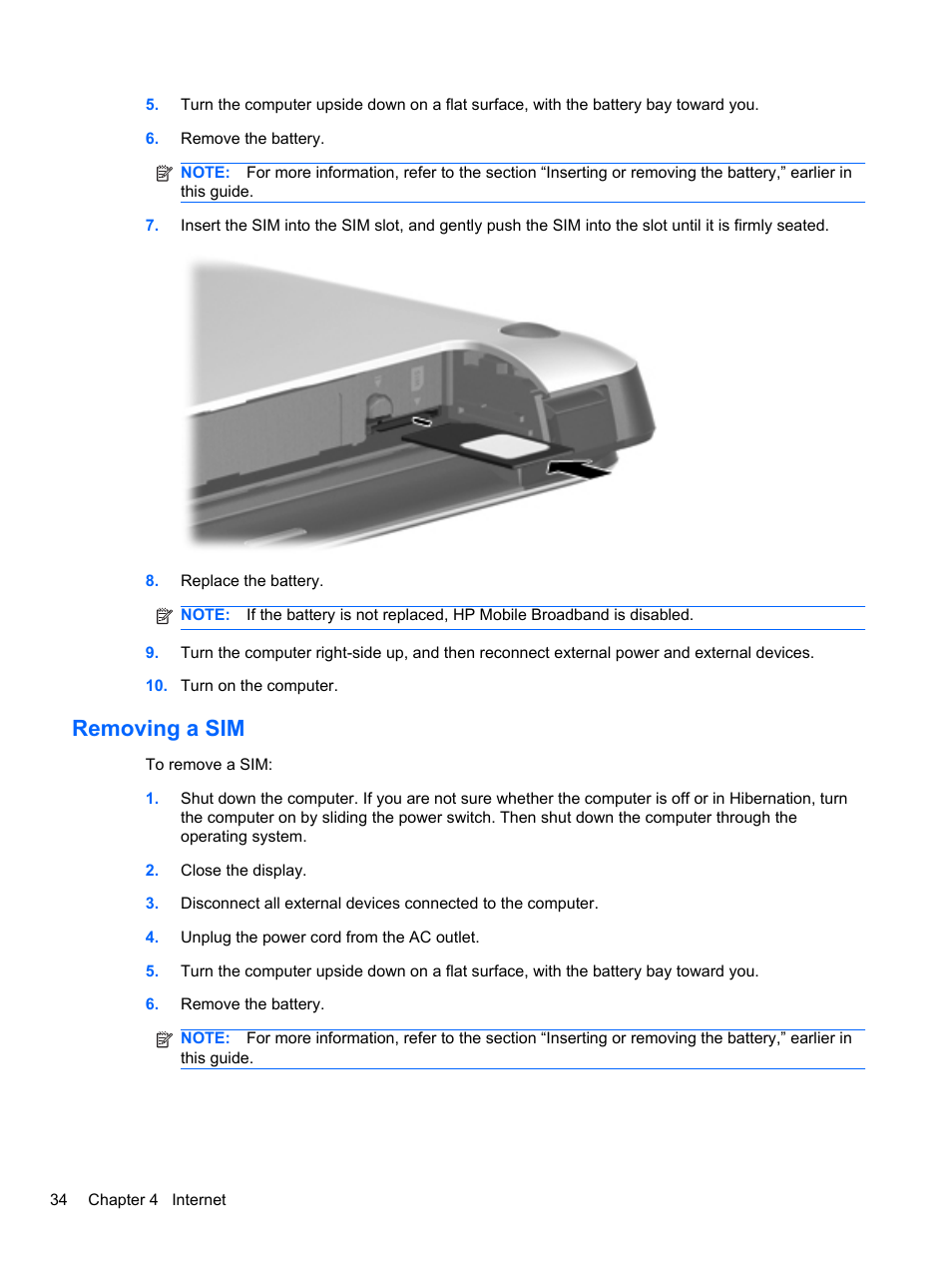 Removing a sim | HP Mini 2102 User Manual | Page 42 / 87