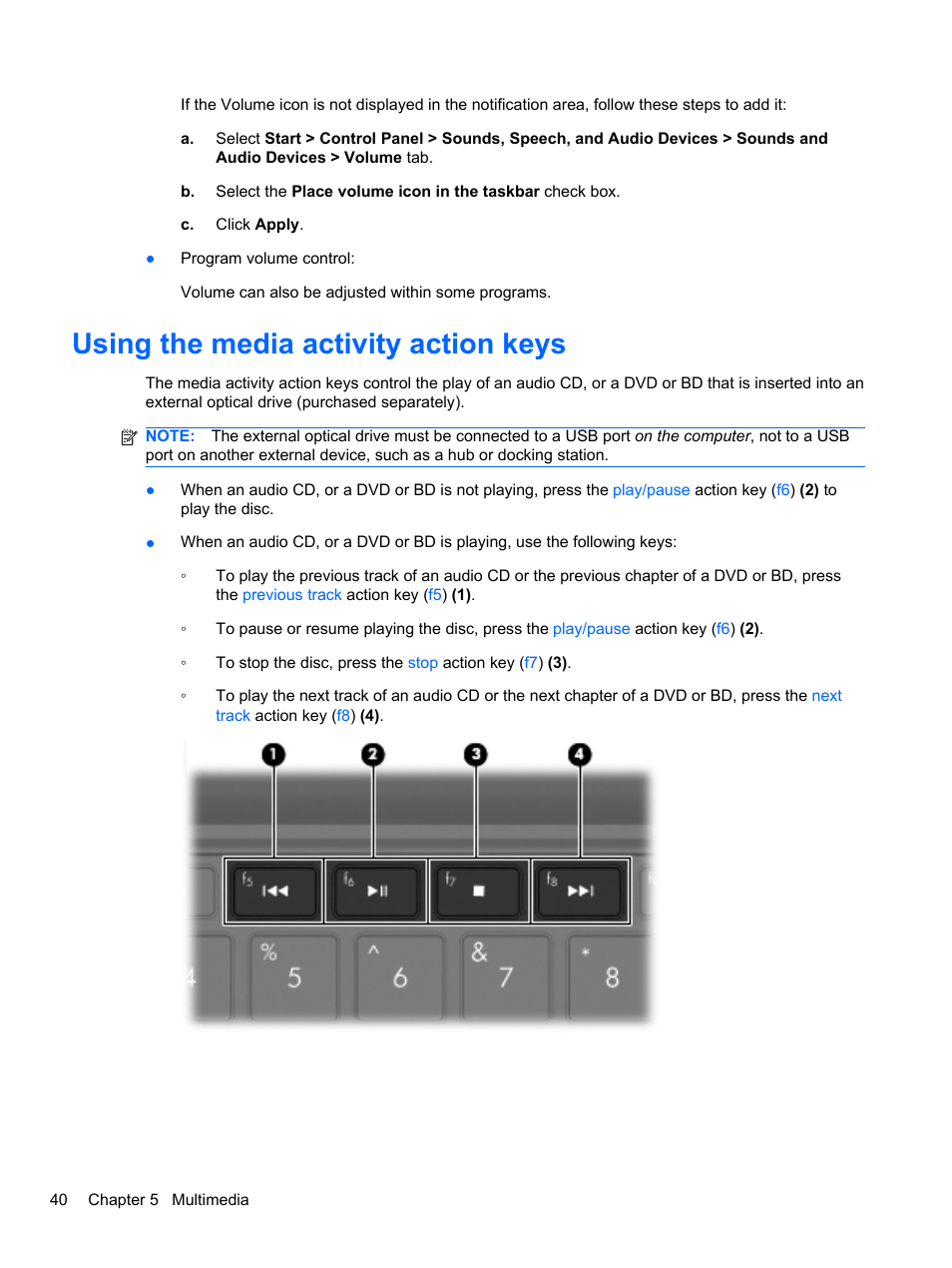 Using the media activity action keys | HP Mini 2102 User Manual | Page 48 / 87