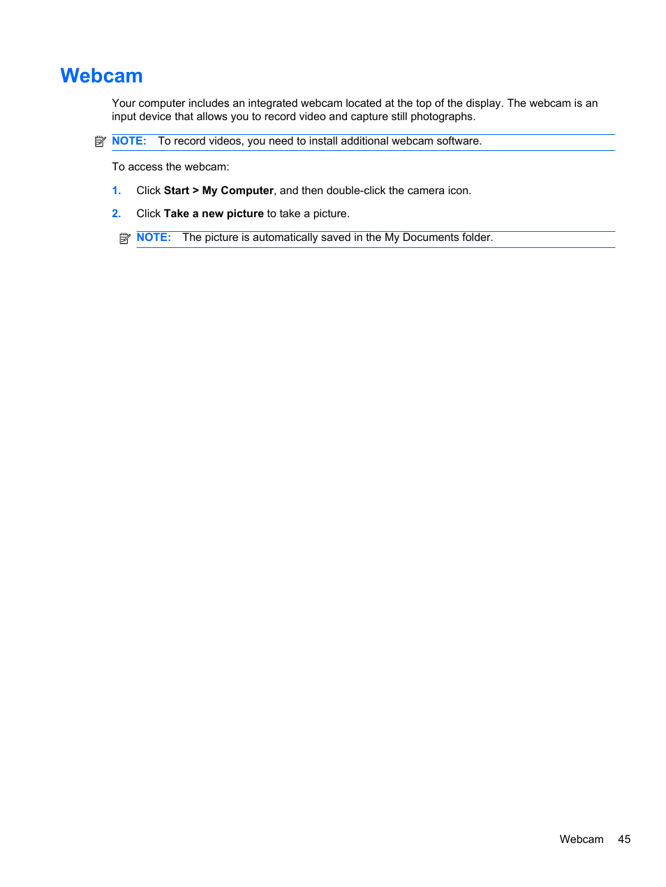 Webcam | HP Mini 2102 User Manual | Page 53 / 87