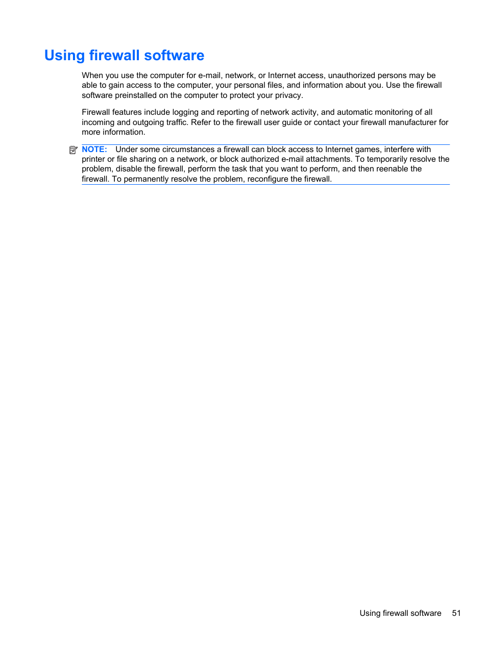 Using firewall software | HP Mini 2102 User Manual | Page 59 / 87