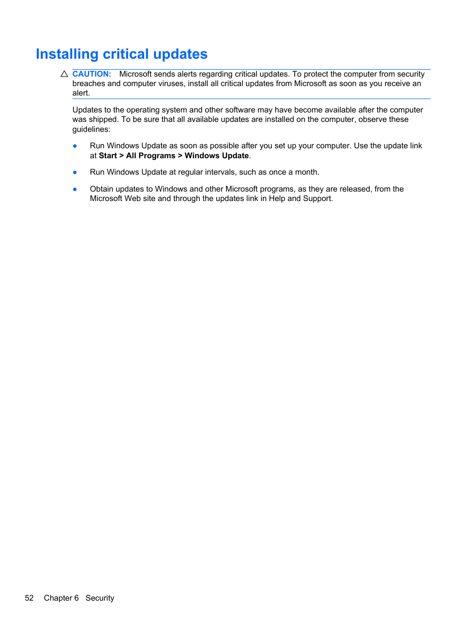 Installing critical updates | HP Mini 2102 User Manual | Page 60 / 87