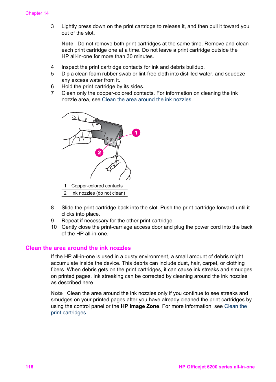 Clean the area around the ink nozzles | HP Officejet 6210v All-in-One Printer User Manual | Page 119 / 177