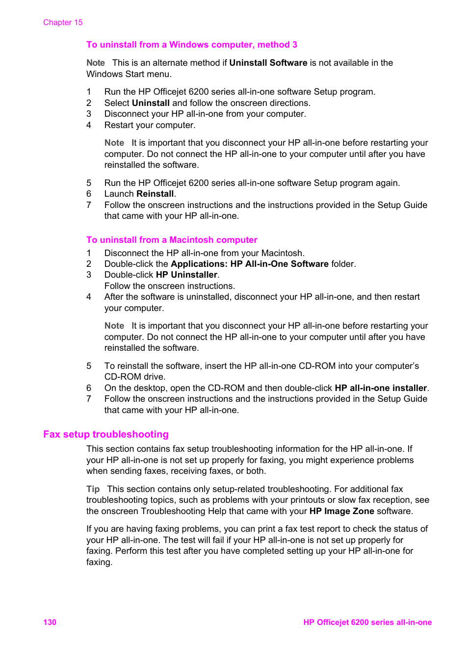 Fax setup troubleshooting | HP Officejet 6210v All-in-One Printer User Manual | Page 133 / 177