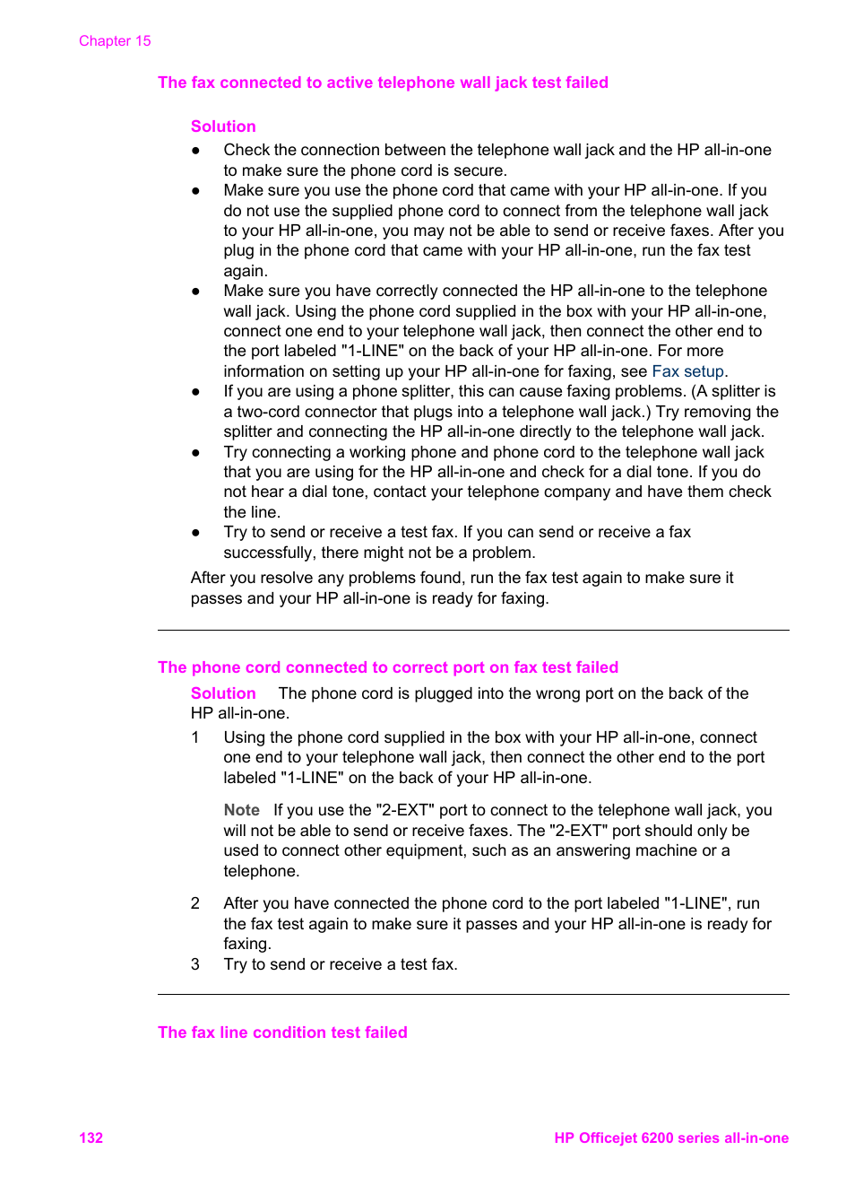 The fax line condition test failed | HP Officejet 6210v All-in-One Printer User Manual | Page 135 / 177