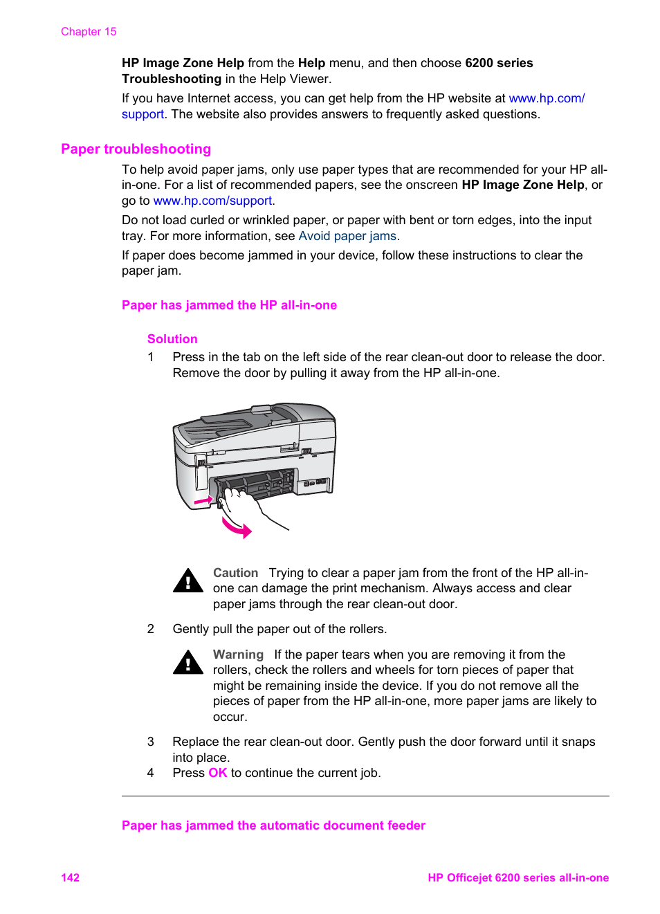 Paper troubleshooting, Clearing paper jams, see | HP Officejet 6210v All-in-One Printer User Manual | Page 145 / 177