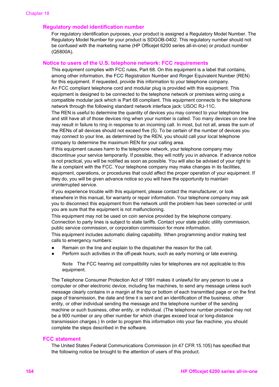 Regulatory model identification number, Fcc statement | HP Officejet 6210v All-in-One Printer User Manual | Page 167 / 177