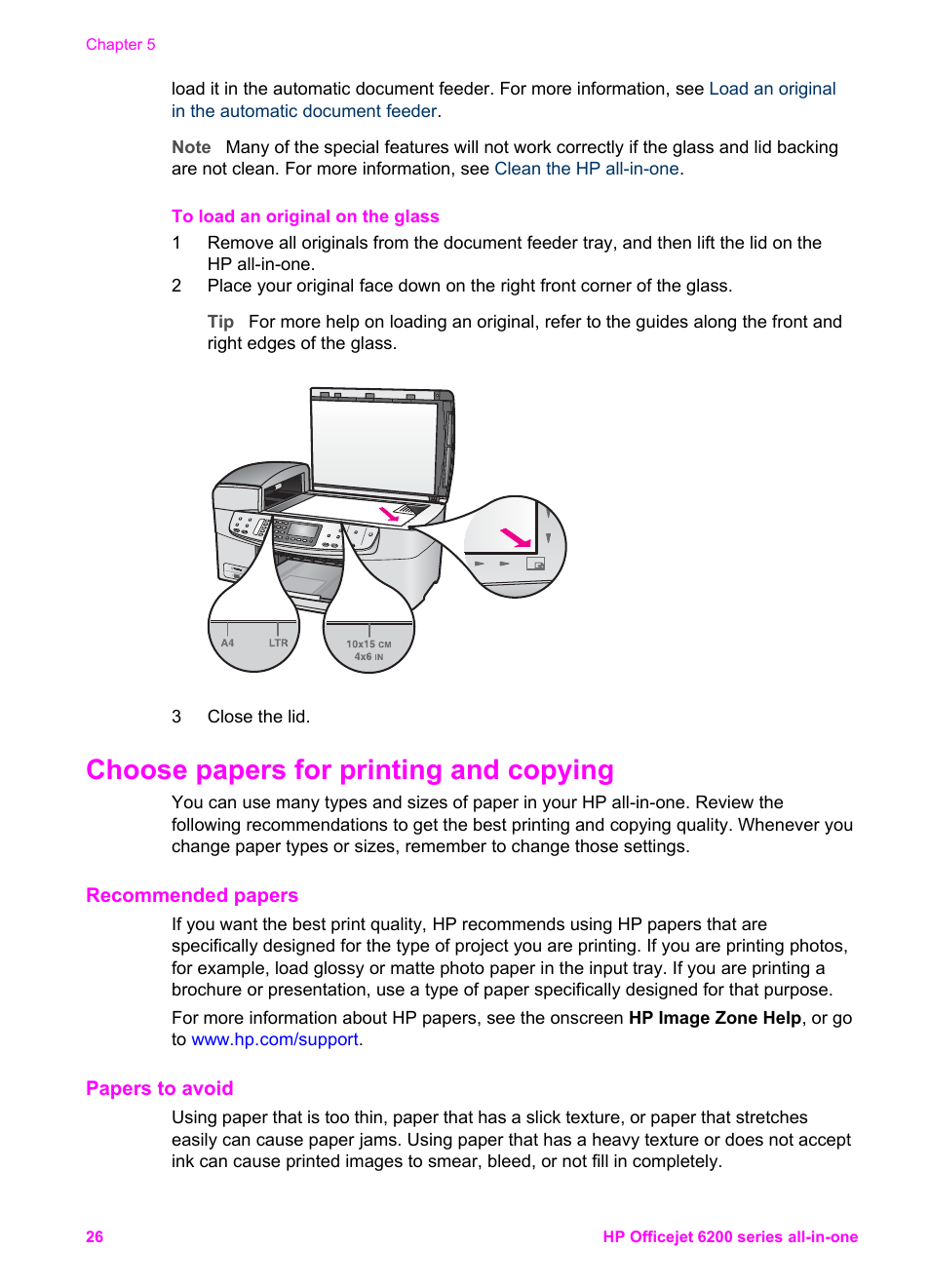 Choose papers for printing and copying, Recommended papers, Papers to avoid | HP Officejet 6210v All-in-One Printer User Manual | Page 29 / 177