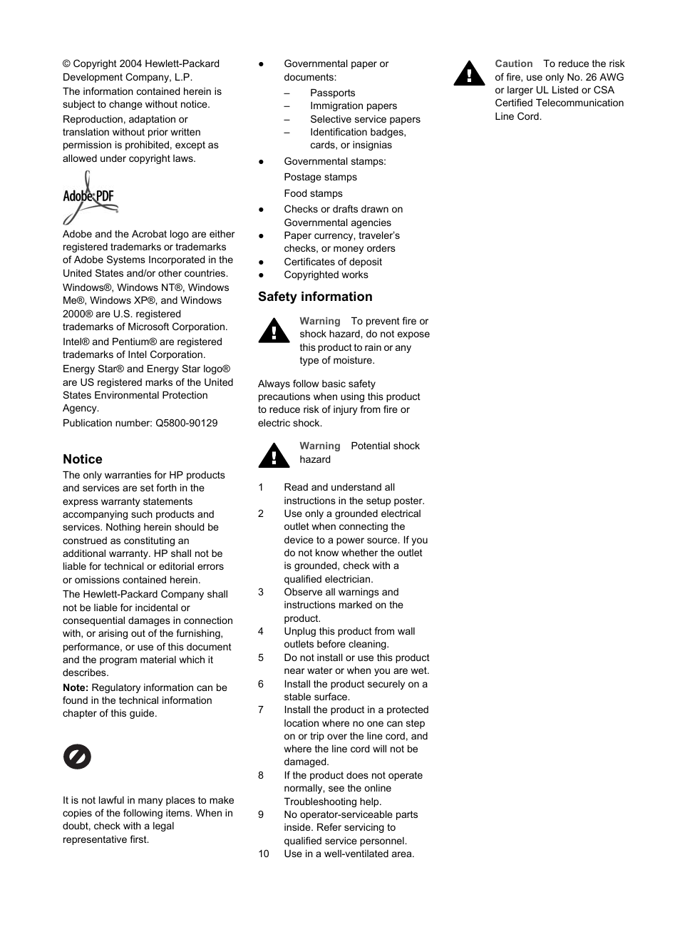 Notice, Safety information | HP Officejet 6210v All-in-One Printer User Manual | Page 3 / 177