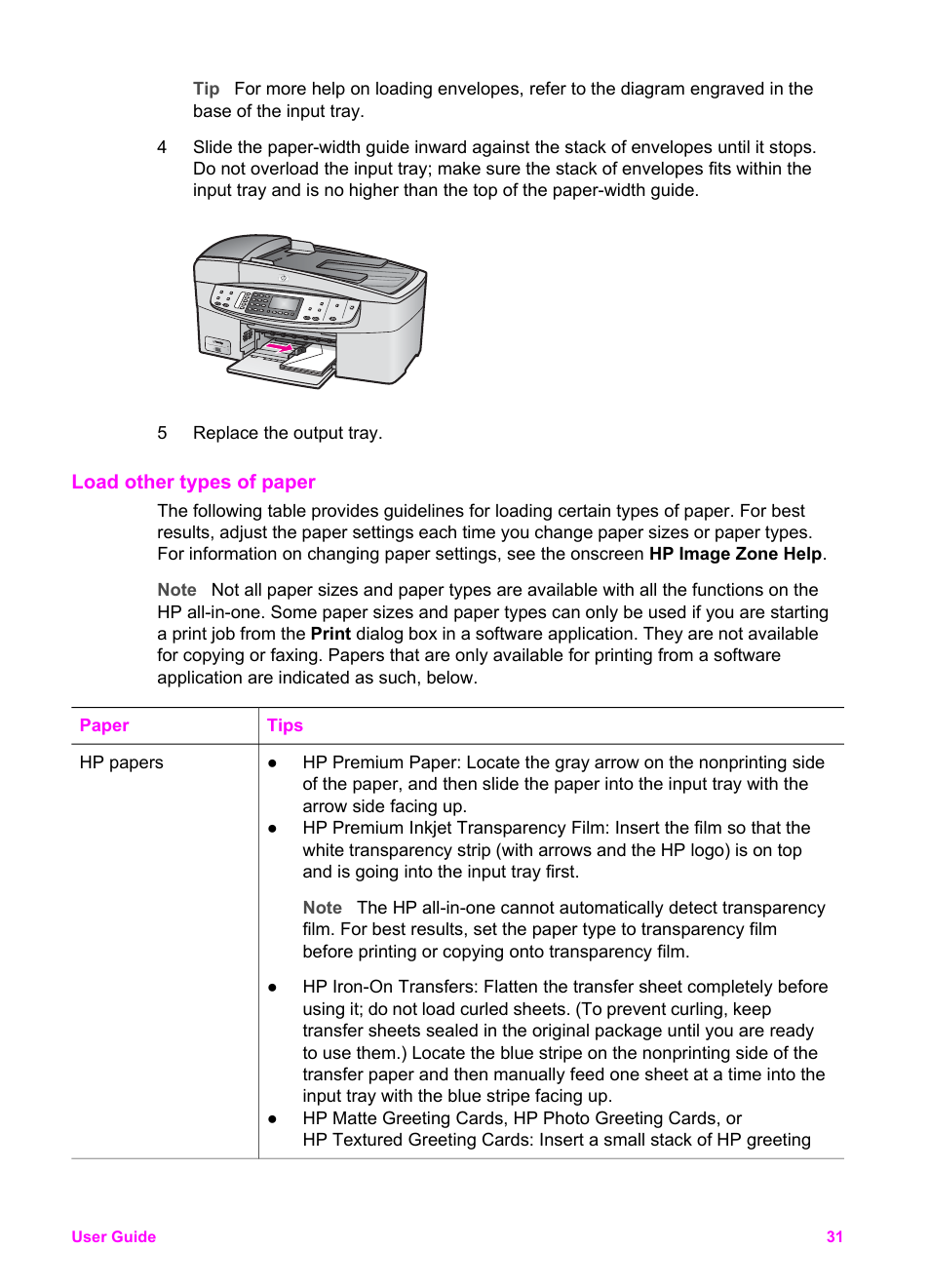 Load other types of paper | HP Officejet 6210v All-in-One Printer User Manual | Page 34 / 177