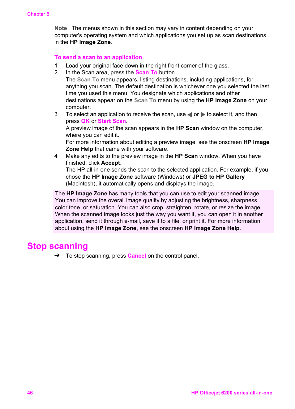 Stop scanning | HP Officejet 6210v All-in-One Printer User Manual | Page 49 / 177