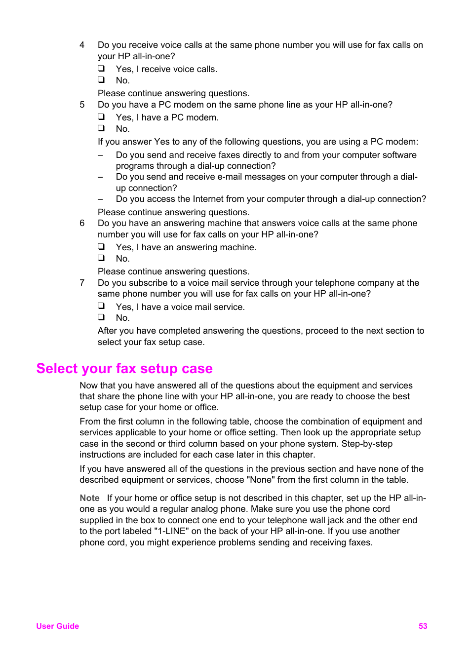 Select your fax setup case | HP Officejet 6210v All-in-One Printer User Manual | Page 56 / 177