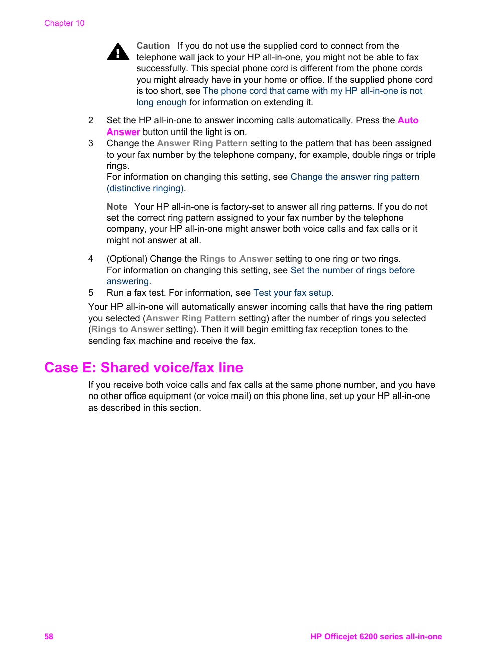 Case e: shared voice/fax line | HP Officejet 6210v All-in-One Printer User Manual | Page 61 / 177