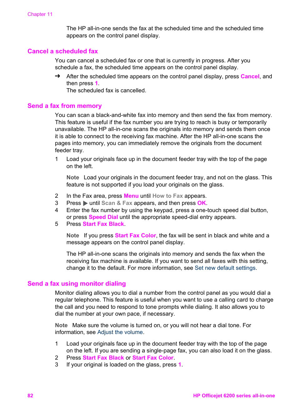 Cancel a scheduled fax, Send a fax from memory, Send a fax using monitor dialing | HP Officejet 6210v All-in-One Printer User Manual | Page 85 / 177
