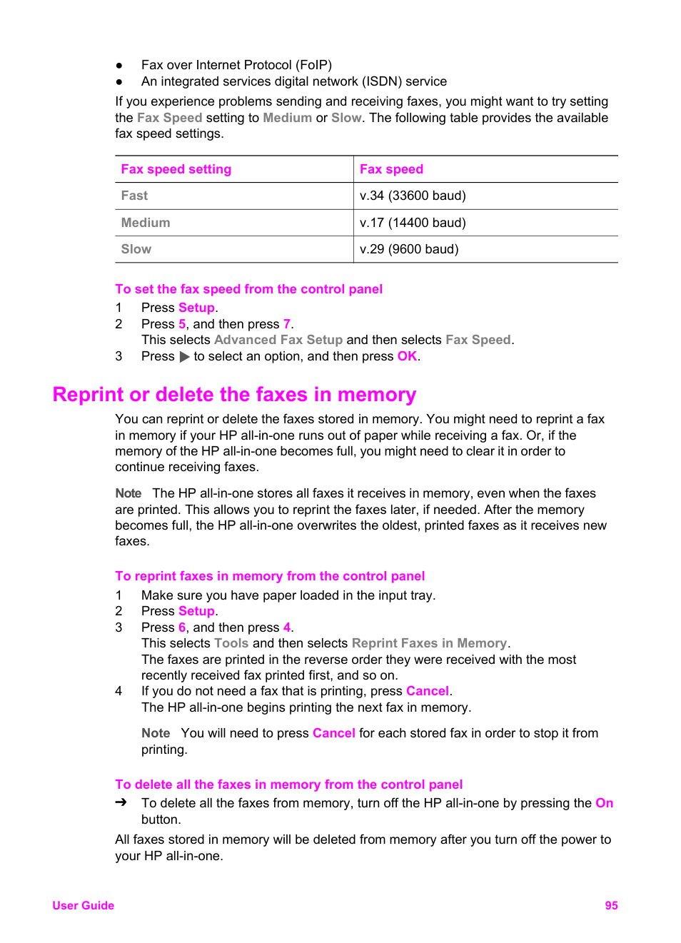 Reprint or delete the faxes in memory, From memory, see | HP Officejet 6210v All-in-One Printer User Manual | Page 98 / 177
