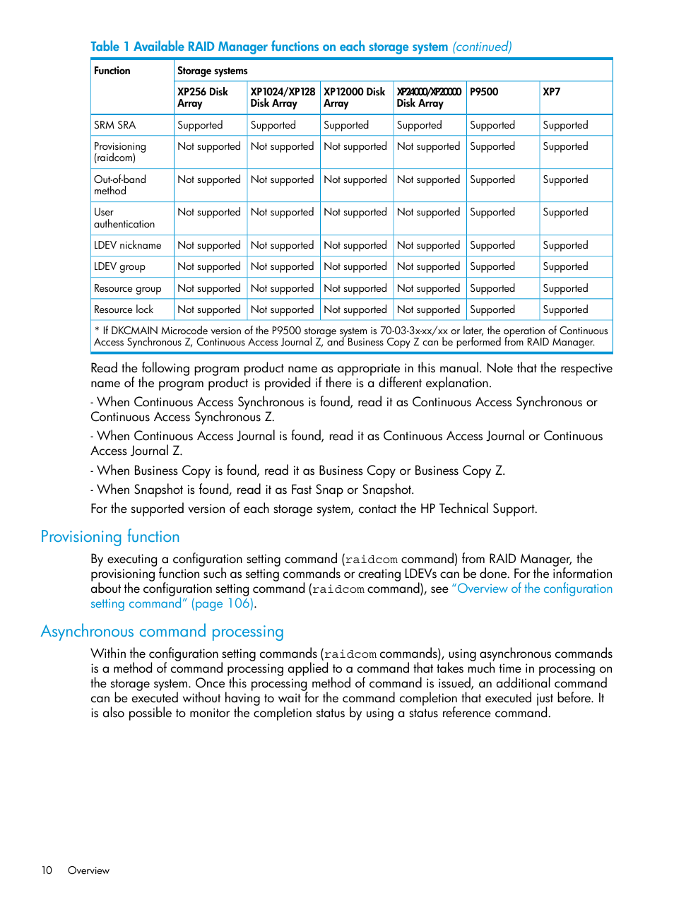 Provisioning function, Asynchronous command processing | HP XP7 Storage User Manual | Page 10 / 304