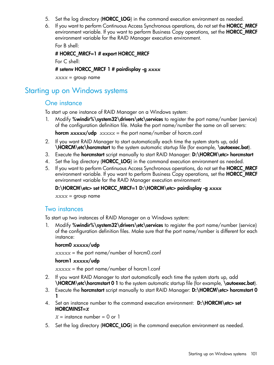 Starting up on windows systems, One instance, Two instances | HP XP7 Storage User Manual | Page 101 / 304