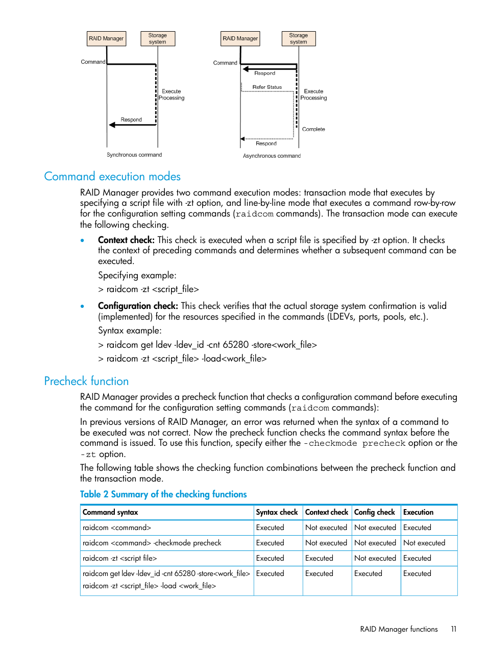 Command execution modes, Precheck function, Command execution modes precheck function | HP XP7 Storage User Manual | Page 11 / 304