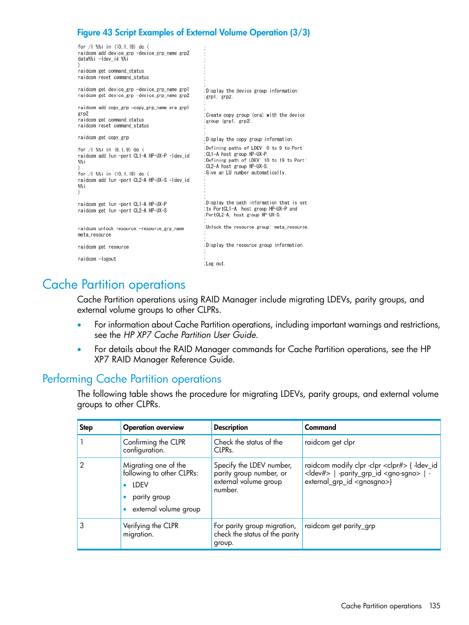 Cache partition operations, Performing cache partition operations | HP XP7 Storage User Manual | Page 135 / 304