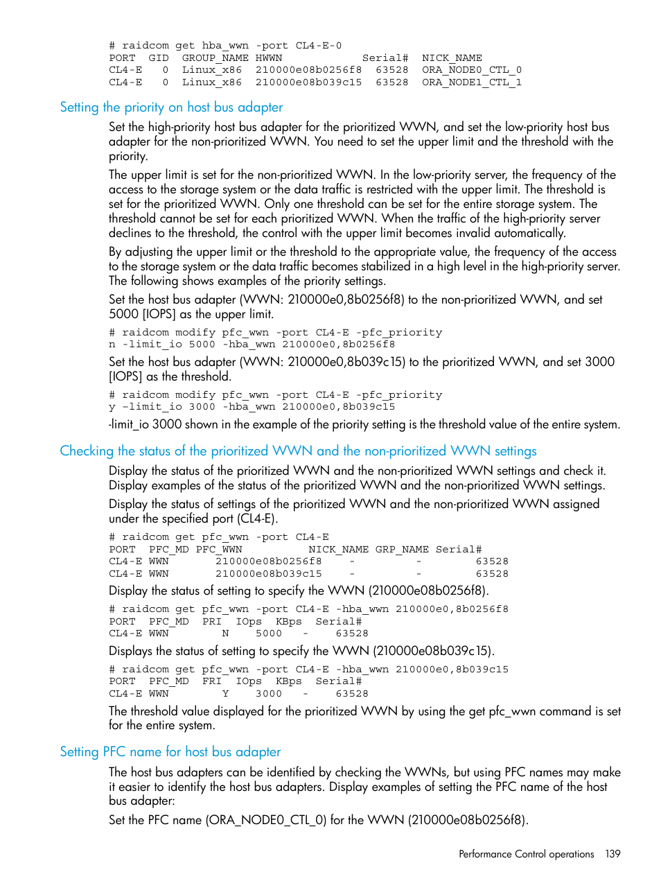 Setting the priority on host bus adapter, Setting pfc name for host bus adapter | HP XP7 Storage User Manual | Page 139 / 304