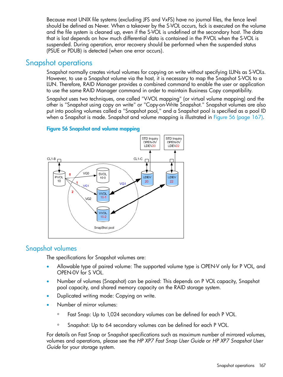 Snapshot operations, Snapshot volumes | HP XP7 Storage User Manual | Page 167 / 304