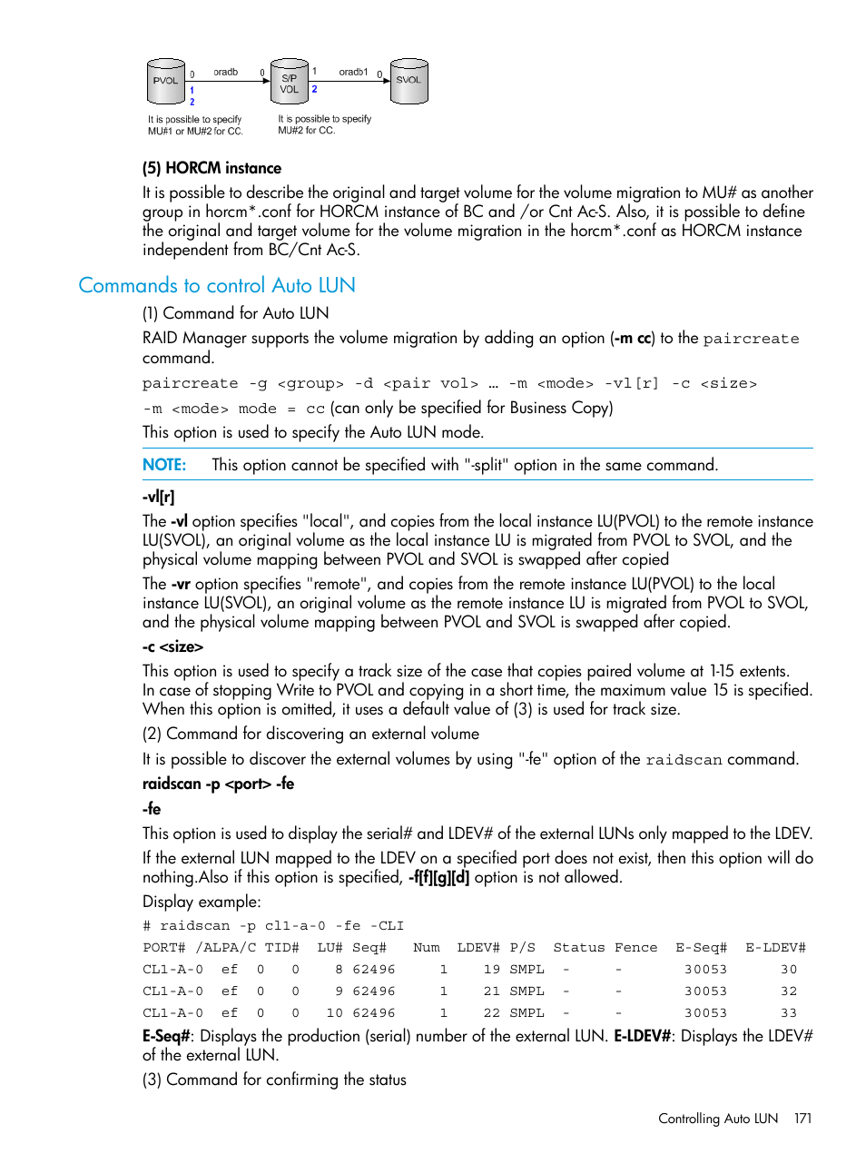 Commands to control auto lun | HP XP7 Storage User Manual | Page 171 / 304