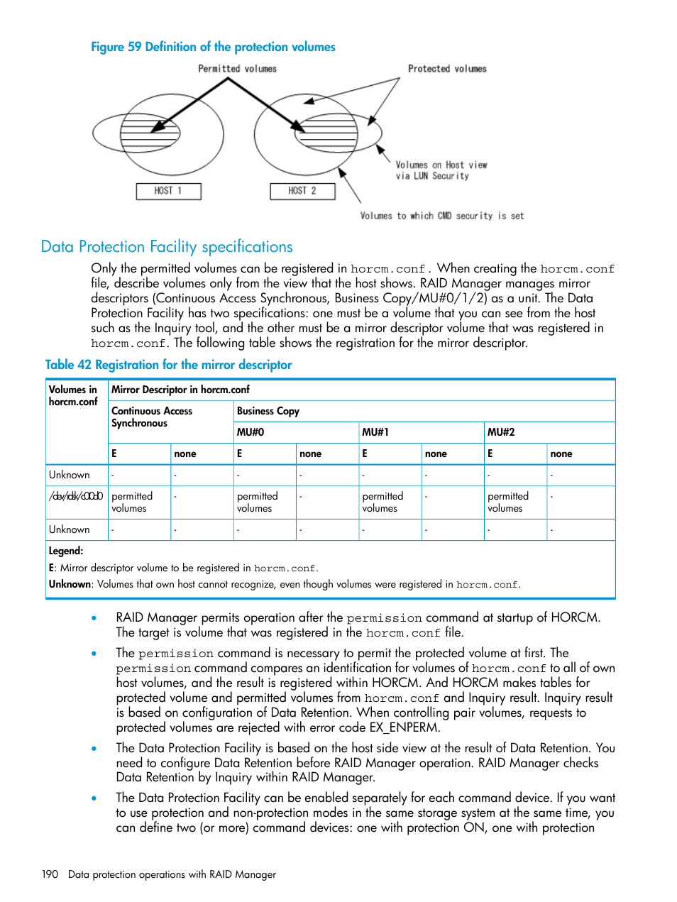 Data protection facility specifications | HP XP7 Storage User Manual | Page 190 / 304
