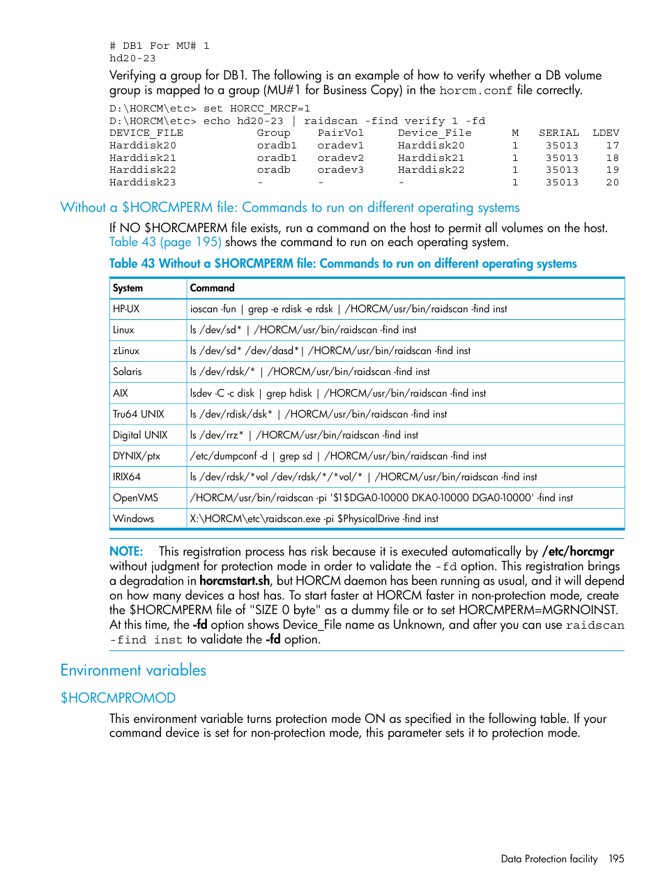 Environment variables, Horcmpromod | HP XP7 Storage User Manual | Page 195 / 304