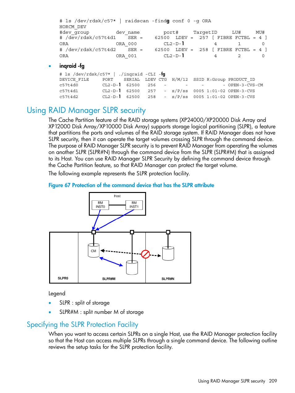 Using raid manager slpr security, Specifying the slpr protection facility | HP XP7 Storage User Manual | Page 209 / 304