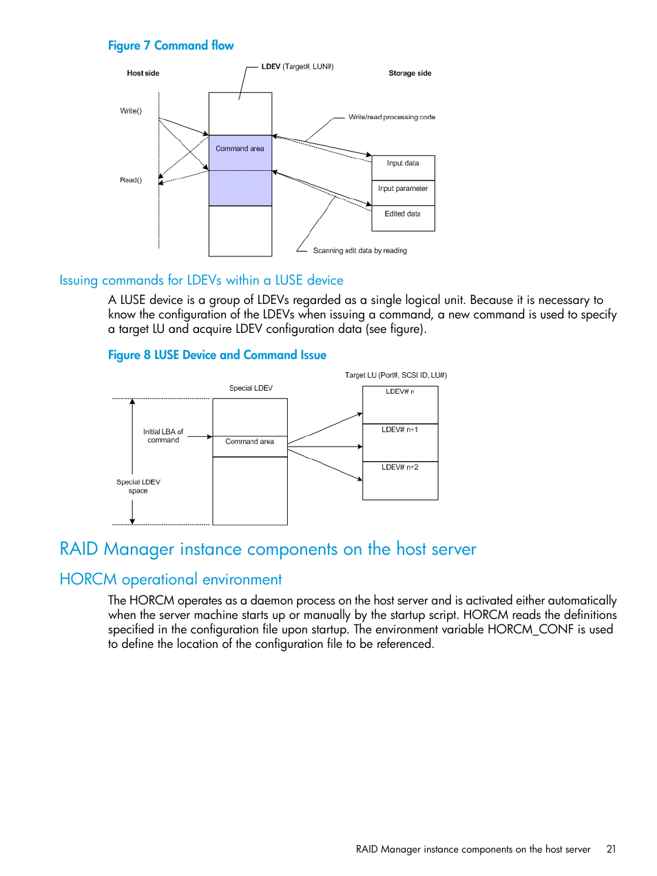 Issuing commands for ldevs within a luse device, Horcm operational environment | HP XP7 Storage User Manual | Page 21 / 304