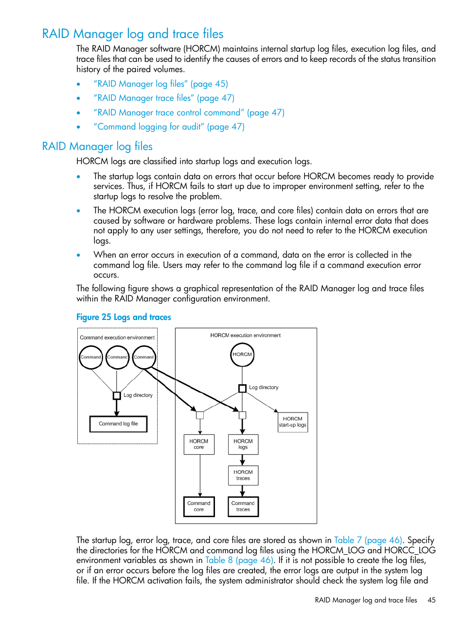 Raid manager log and trace files, Raid manager log files | HP XP7 Storage User Manual | Page 45 / 304