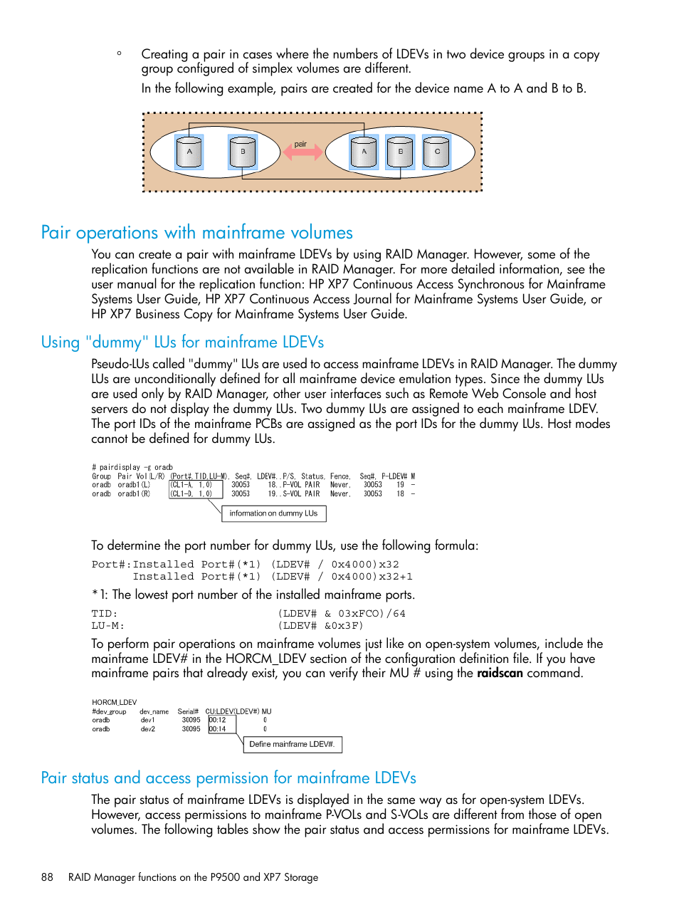Pair operations with mainframe volumes, Using "dummy" lus for mainframe ldevs | HP XP7 Storage User Manual | Page 88 / 304
