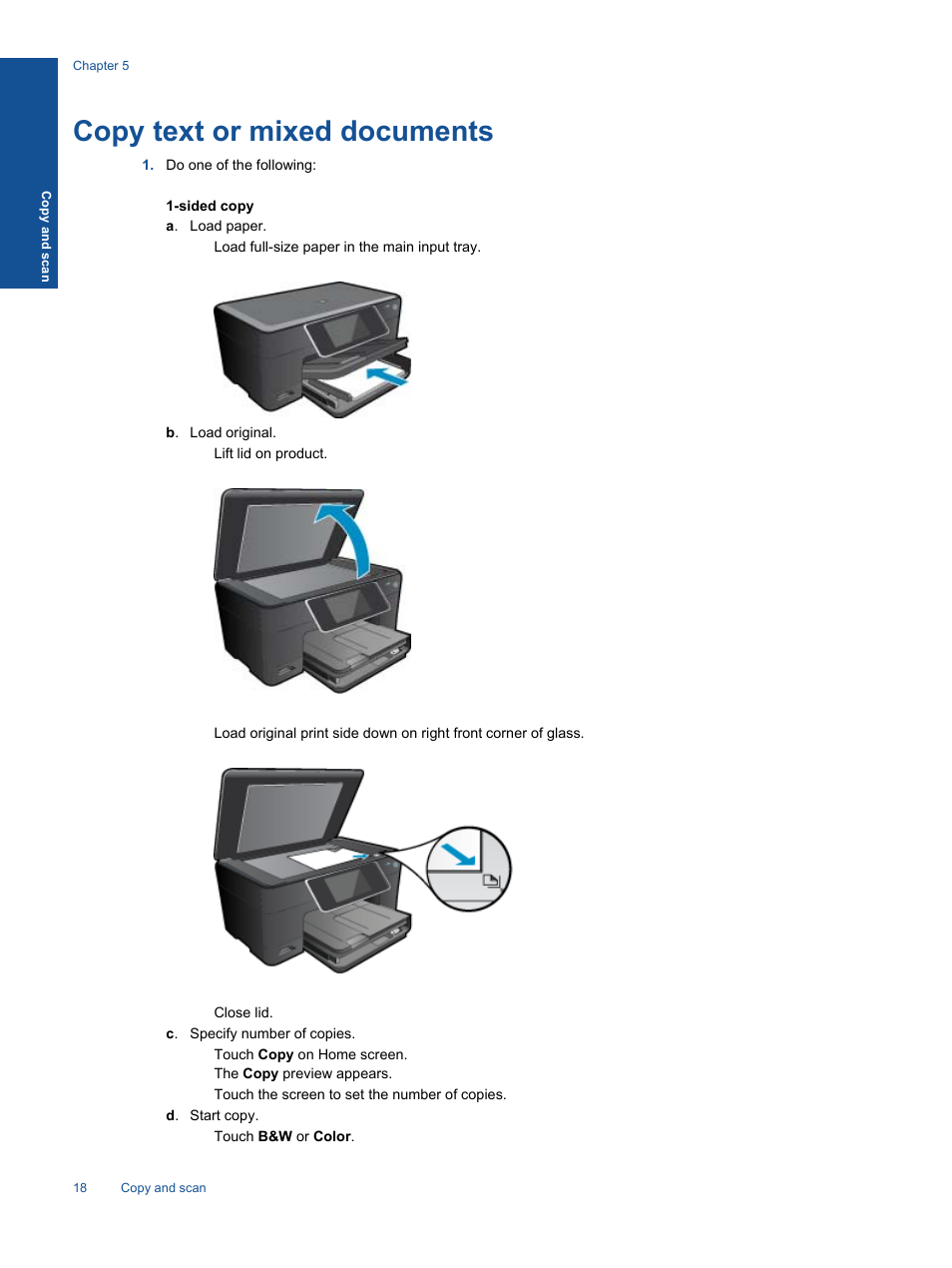 Copy text or mixed documents | HP Photosmart Premium C310 User Manual | Page 20 / 48