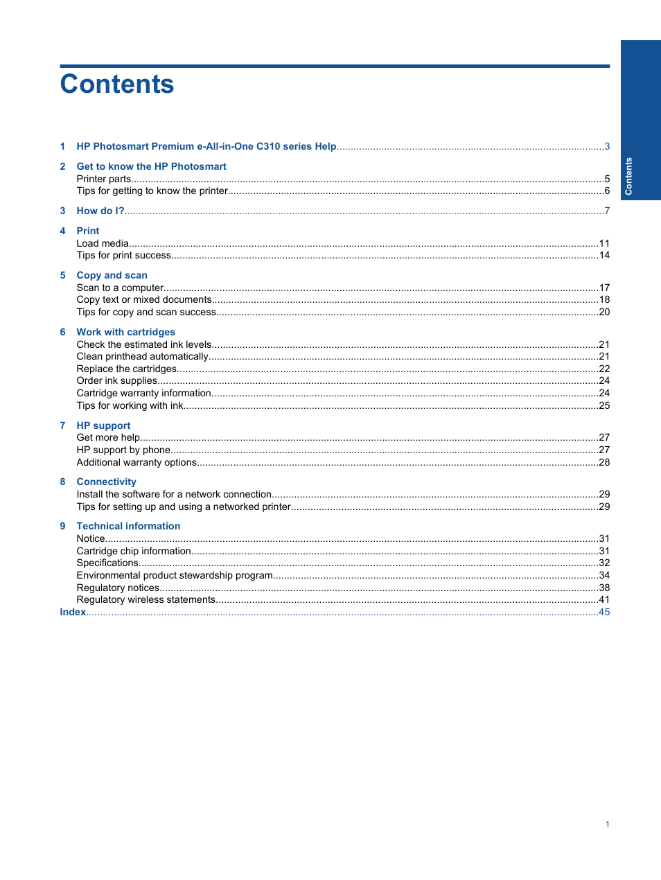 HP Photosmart Premium C310 User Manual | Page 3 / 48