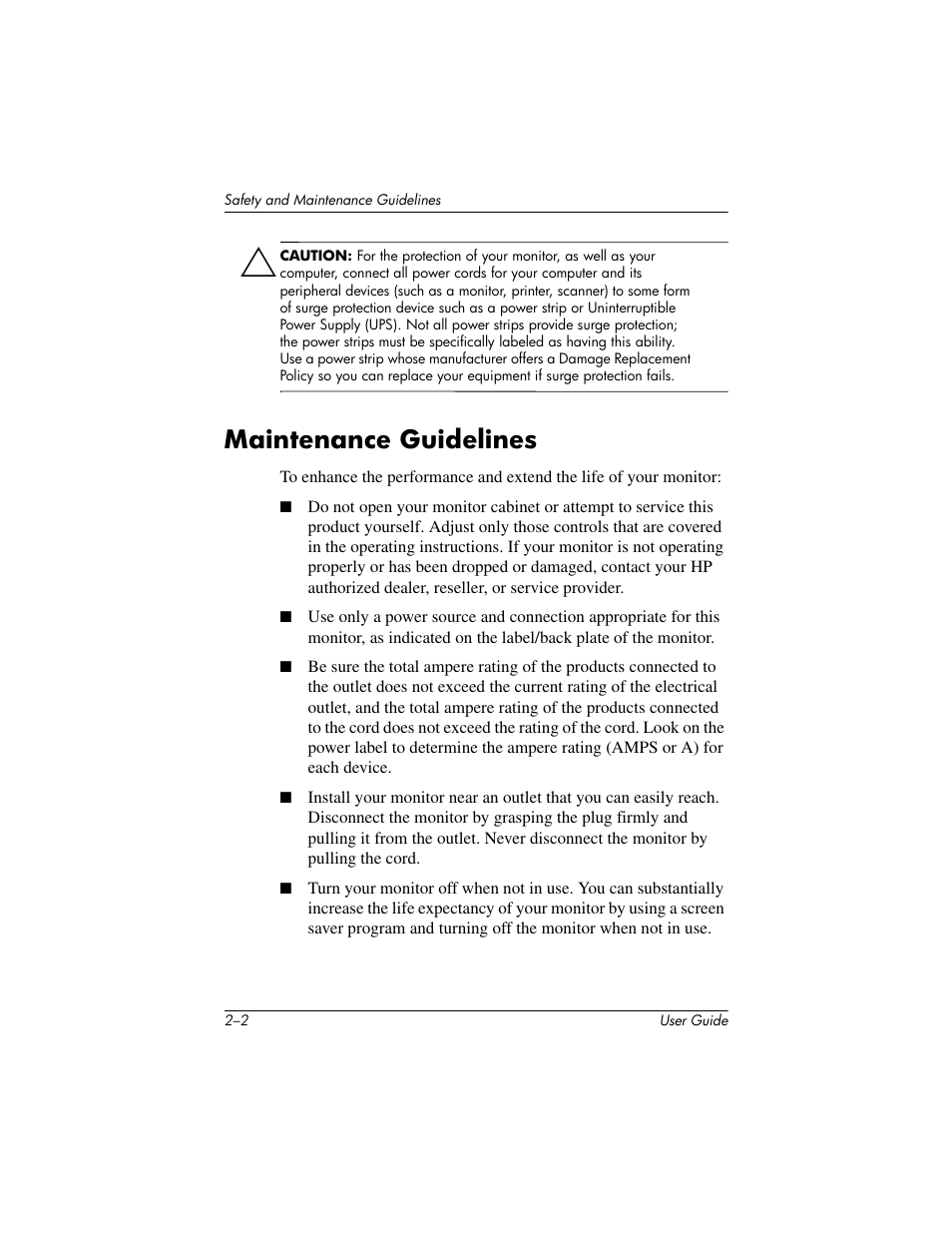 Maintenance guidelines, Maintenance guidelines –2 | HP L1506 15-inch LCD Monitor User Manual | Page 12 / 60