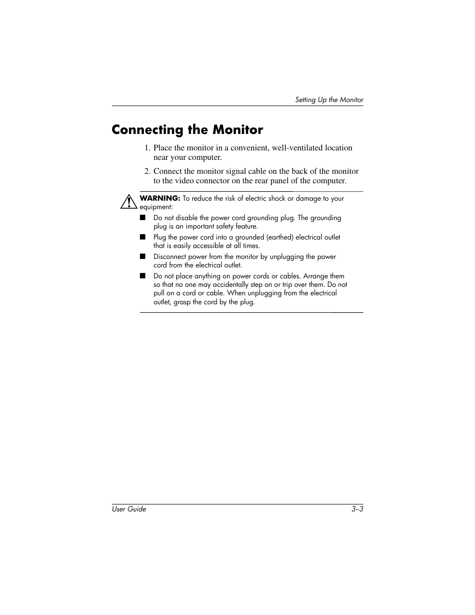 Connecting the monitor, Connecting the monitor –3 | HP L1506 15-inch LCD Monitor User Manual | Page 17 / 60