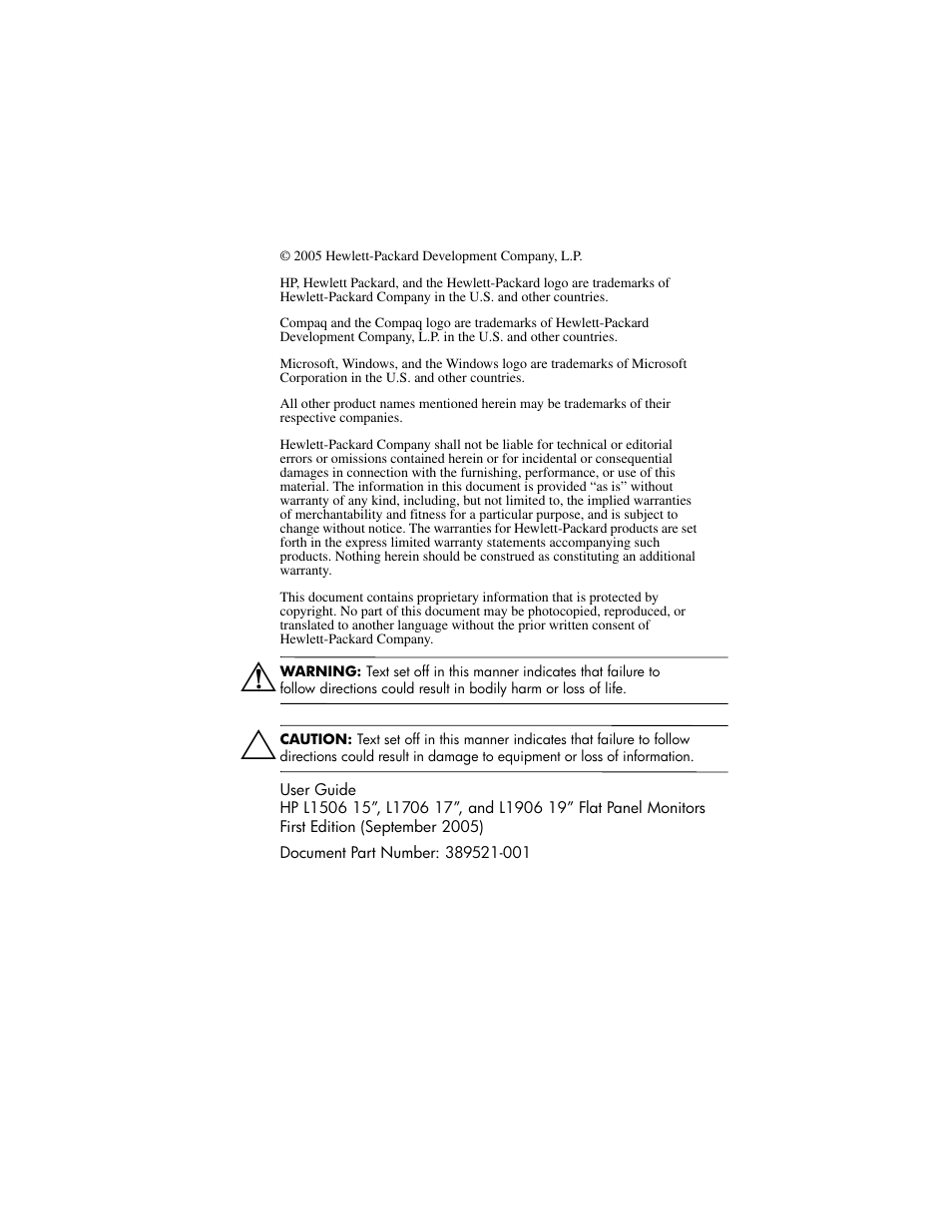HP L1506 15-inch LCD Monitor User Manual | Page 2 / 60