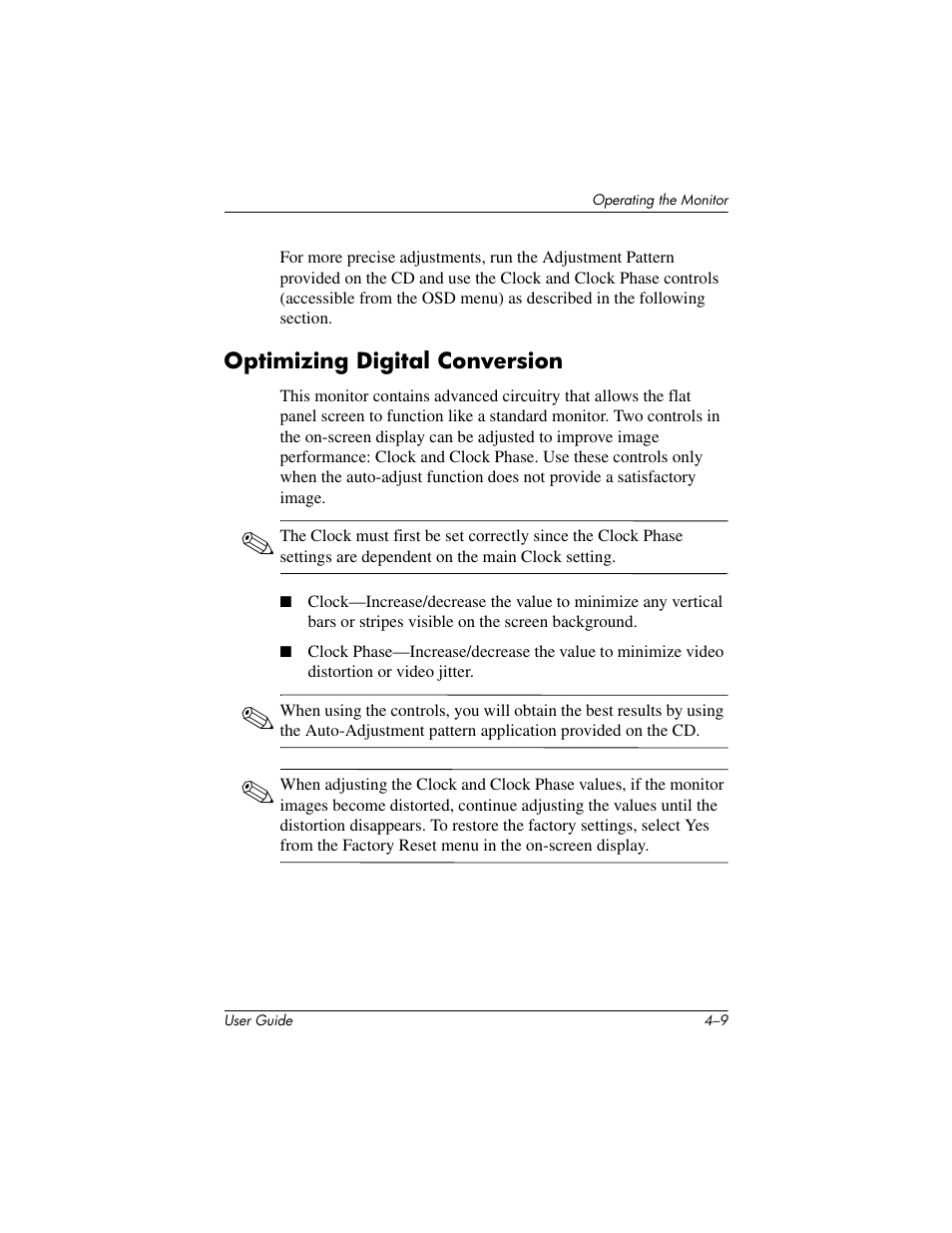 Optimizing digital conversion, Optimizing digital conversion –9 | HP L1506 15-inch LCD Monitor User Manual | Page 31 / 60
