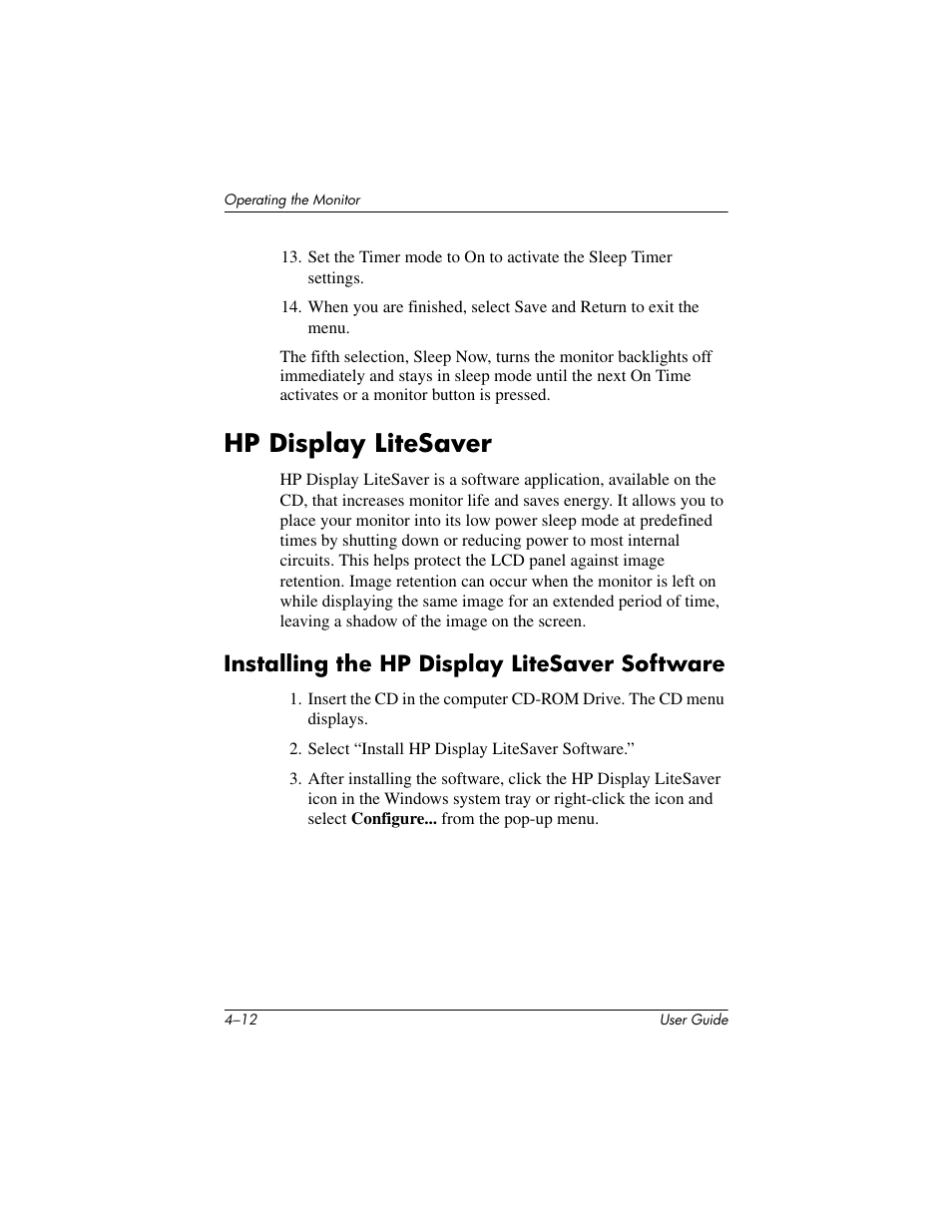 Hp display litesaver, Installing the hp display litesaver software, Hp display litesaver –12 | Installing the hp display litesaver software –12 | HP L1506 15-inch LCD Monitor User Manual | Page 34 / 60