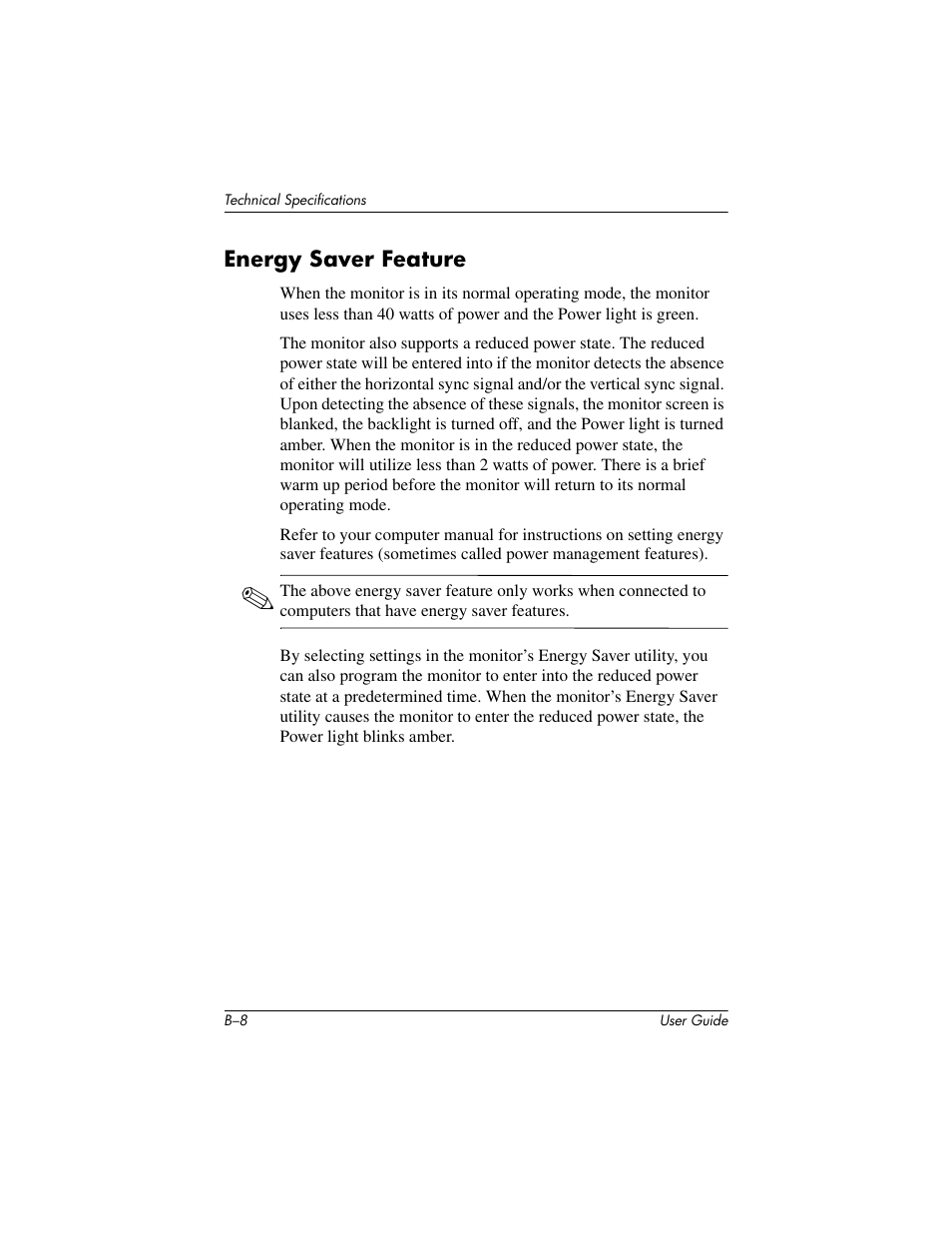 Energy saver feature | HP L1506 15-inch LCD Monitor User Manual | Page 52 / 60