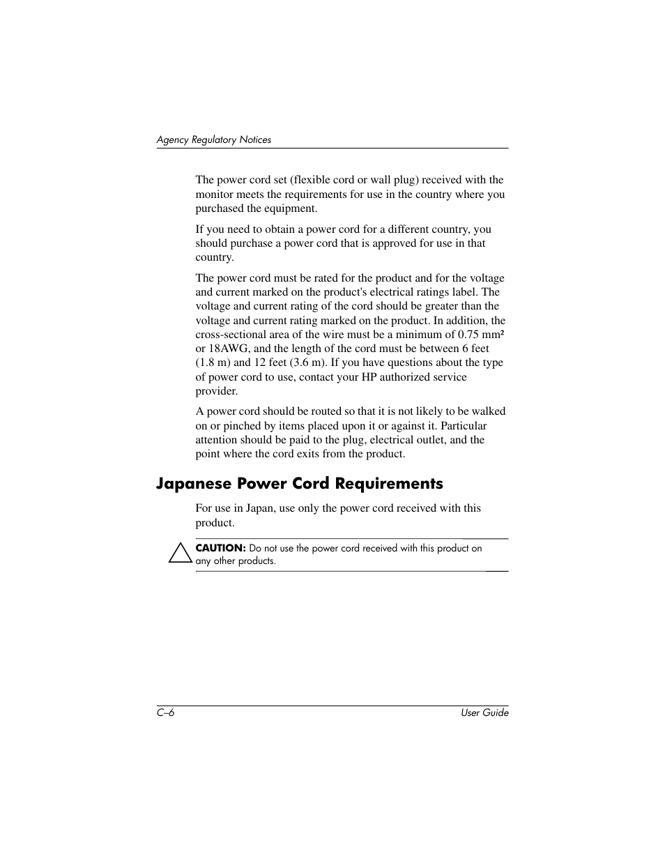 Japanese power cord requirements | HP L1506 15-inch LCD Monitor User Manual | Page 58 / 60