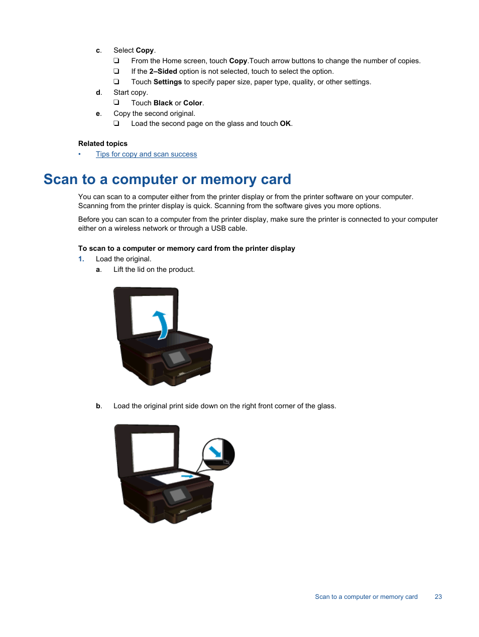 Scan to a computer or memory card | HP Photosmart 6525 e-All-in-One Printer User Manual | Page 25 / 64