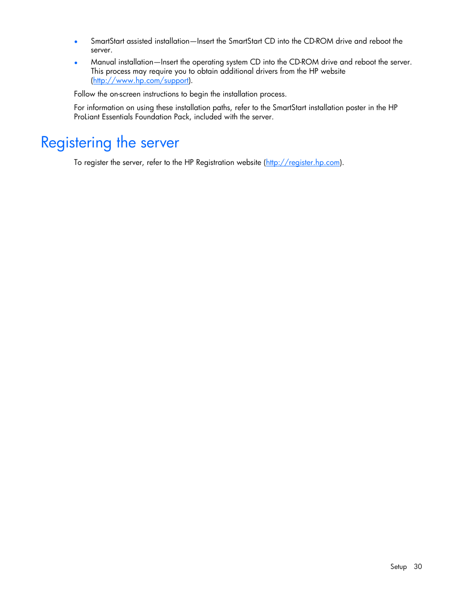 Registering the server | HP ProLiant DL365 Server User Manual | Page 30 / 116