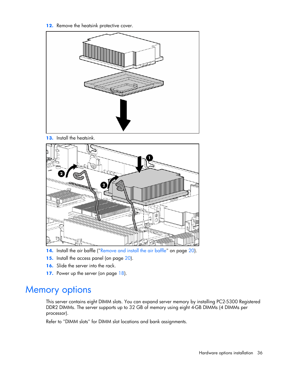 Memory options | HP ProLiant DL365 Server User Manual | Page 36 / 116