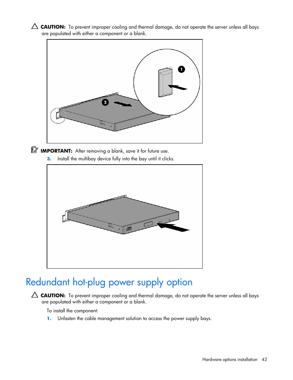 Redundant hot-plug power supply option | HP ProLiant DL365 Server User Manual | Page 42 / 116