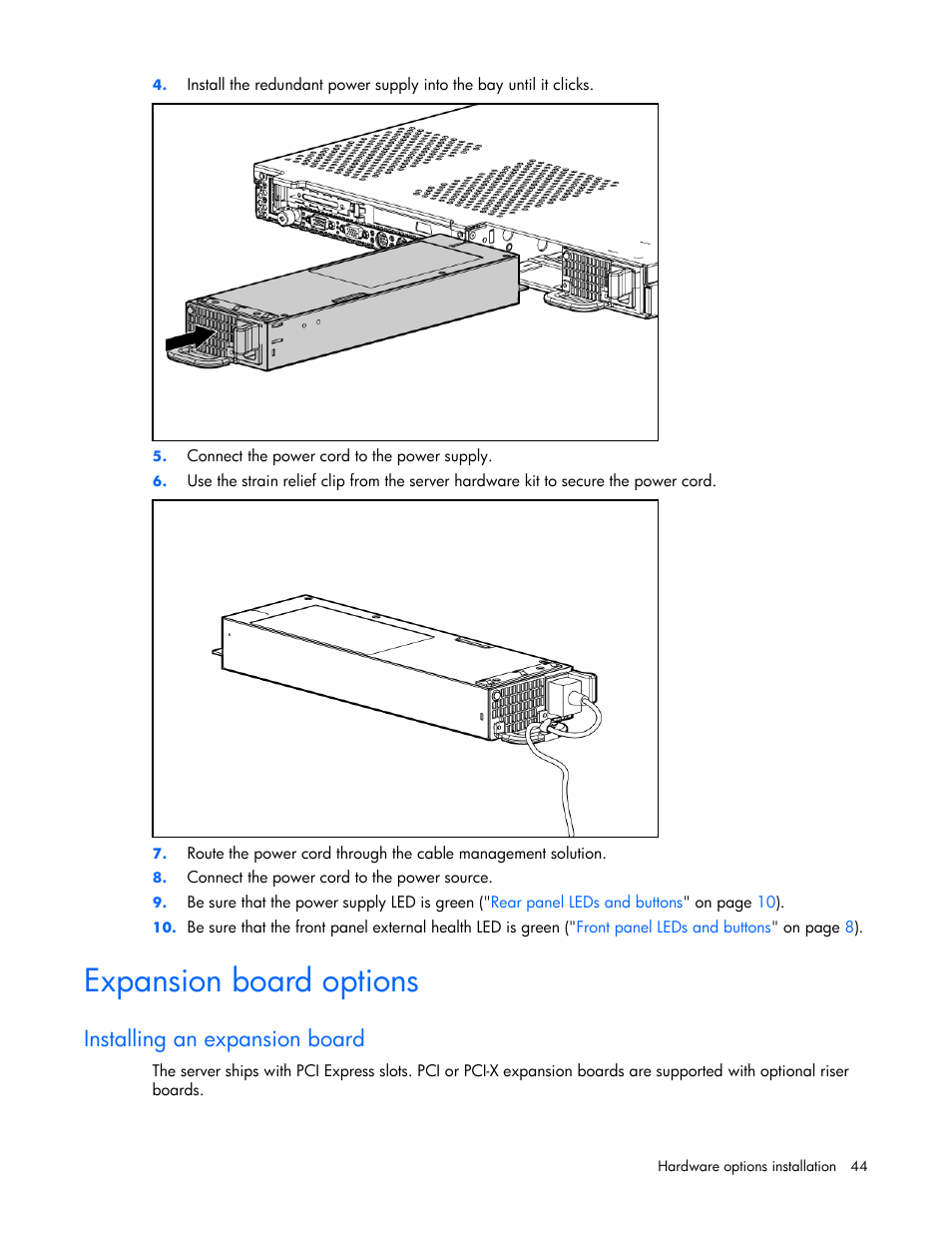 Expansion board options, Installing an expansion board | HP ProLiant DL365 Server User Manual | Page 44 / 116