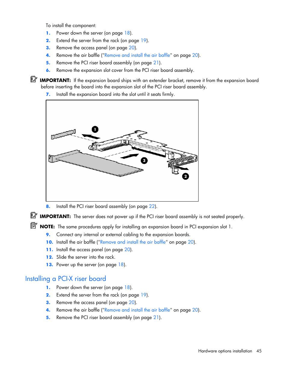 Installing a pci-x riser board | HP ProLiant DL365 Server User Manual | Page 45 / 116